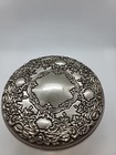 Vintage Vanity Dresser Glass Jar With Puff Silverplate Mirrored Lid 