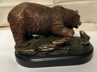 Bronze Plated Sculpture Of A Grizzly Bear Preying On A Fish Statue Figurine