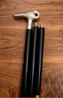 Bird Handle Walking Cane 3-piece Black Wooden Shaft Silver Tone Gentleman Stick