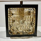 Vintage Mid Century Modern Geometric Glass Hanging Lamp Light Fixture Gold Black