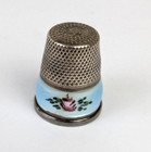 Antique Sterling Silver Blue Enamel Floral Thimble Made In Germany Sz 7