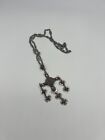 Vintage Mexican Sterling Silver Yalalag Cross Taco Sunstone Pendant Necklace