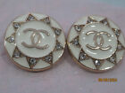 Chanel 2 Button Gold Tone   Metal   Cc Logo 24mm  clear Rhinestones   Lot 2