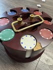 Wood Poker Chip Carousel Caddy Tray Rack Holder With Brass Handle Carry Handle