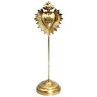14in Sacred Heart Ex Voto Locket On Stand  Antiqued Silver Flaming Heart Milagro