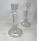 Pair Vintage 1980s Mikasa Clear Lead Crystal 9  Candlesticks 