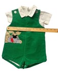 Samara Vintage Baby Boy Romper 24m Green Dog Corduroy 2pc Shirt Outfit 80s  b5 