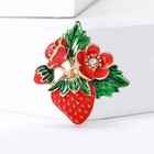 Sparkly Rhinestone Red Strawberry Brooch Bouquet Flower Gold Pin Spring Jewelry