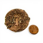 Vintage Art Nouveau Lady With Flowers Brass Pin Antique Brooch French Casting