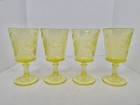 Vintage 4pc L  G  Wright Strawberry And Currant Vaseline Glass Water Goblet