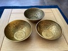 Antique vintage Three  Engraved Islamic  Arabic Middle Eastern  Brass Bowls  q37