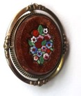 Antique Victorian Spinner  Hair Mourning Broch  Micro Mosaic Flowers Goldstone