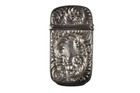 Antique 1890s Art Nouveau Floral Repousse Sterling Silver Matchsafe Match Safe