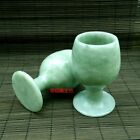 2pcs Natural Green Chinese Jade Wine Cup Hand Carved Crafts Cup