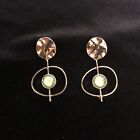 New Gold Tone Etruscan Stud Hoop Hanging Earring Dangle W  Fx Jade Accent