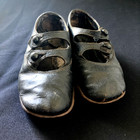 Antique C1900 Victorian Child   s Black Leather Mary Jane Shoes Double Strap Pair