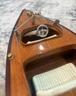 Vintage Chris Craft Style Wood Model Speed Boat 1930s Triple Cockpit With Stand