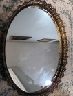 Vintage Gold Tone Filigree Oval Vanity Mirror Tray 17x 12    Perfume Dresser