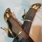 1950 s Gold Strappy Heels  Vintage Shoes  Peep Toe Skyscraper Very High Size 7 5
