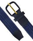 Navy Stretch Belt Leather Covered Buckle Woven Elastic Stretch Belt 1-1 4  Wide