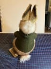 Hansa - Lifelike Bunny Boy  11  Plush Stuffed Animal Rabbit With Green Coat On 