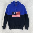 Polo Ralph Lauren Sweater Kids 6 Blue Wool Blend Knit 1 4 Zip Usa Flag