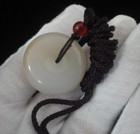 Chinese Natural White And Yellow Jade Ring Shape Pendant With Cord