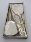 3 Piece Vanity Set Handheld Mirror Brush Comb Gold Tone Vtg Original Box Nos
