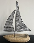 Nautical Wood Sailboat Decor Set Metal Sails Coastal Beach House 17 5   
