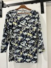 J Jill  Long Sleeve Floral Blue Top Blouse Tee Kangaroo Pockets Women s Medium