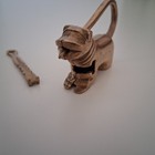 1930 s Vintage Brass Dog Figurative Rare  System Padlock With Long Key- 2 5    W