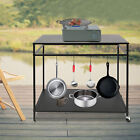 2tier Bbq Food Prep Work Cart Kitchen Table Stand Mobile Storage Rack Grid Panel