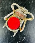Vintage Rocking Chair Sewing Pin Cushion Red Velvet Cushion Silver Tone Cast