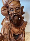 Antique Chinese Carved Hard Red Wooden Fisherman  Possible Late Qing Dynasty   