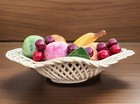 Majolica Bassano Italy Ceramic Fruit Bowl Centerpiece Basket Weave No Pedestal