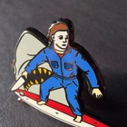 Michael Myers Surfing Enamel Pin     Horror Beach Jaws Mashup