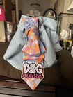 Embroidered  dog Mama  Floral Pointed Tie Blue Orange Pink Polyester