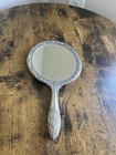 Antique Silver  Plated  Hand Mirror With Floral Design  heavy 