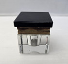 Antique Ink Well Clear Glass With Black Marble Hinged Lid Brass Metal Trim 2 5 