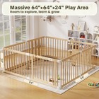 Wooden Baby Playpen 8 Panels 64 X64 Safety Lock Natural Wood Portable Child Kids