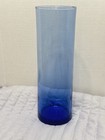 Vintage Cobalt Blue Glass Cylinder Vase  Handblown Decorative 10 1 2  Tall