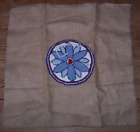 Blue Flower W Red Heart Chair Rug Hooking Pattern On Canvas started 20 5x20 5