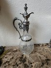 Rare Antique Circa Art Nouveau Silver Plate Etched Glass Claret Jug Decanter