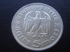 Germany 1936 F Hindenburg 5 Reichsmark Mark Silver Coin Third Reich   M2