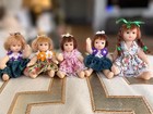 Lot Of 6 Miniature Porcelain Dolls Cloth Body Floral Dresses Lace Vintage Style