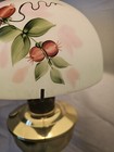 Vtg Handpainted Glass Shade Electric Brass Hurricane Lamp W chimney  