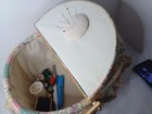 Vintage Wicker Sewing Basket Paddedfabric Double Lid Top Orgnize Storage Boho