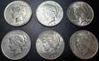 Peace Dollars 1921-1935 Lot Of 5 Uncirculated 90  Silver Coin Mixed Year Us