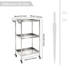 3-shelf Utility Cart  Stainless Steel Utility Cart utility Cart W wheels Silver