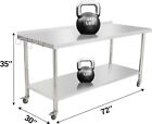 Stainless Steel 72 x30  Nsf Commercial Work Prep Table With Backsplash   Wheels